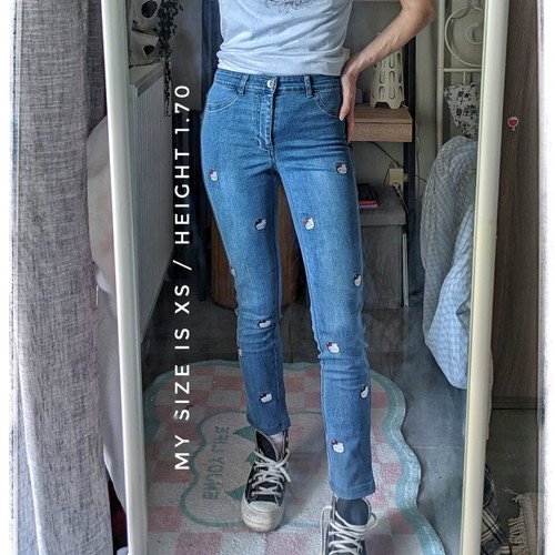 Hello Kitty denim jeans used, Y2K aesthetic, blue