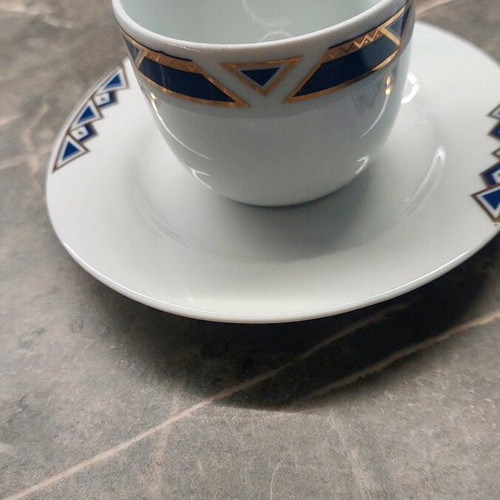 Porcelain cups for Greek coffee set of 6 like new with saucers