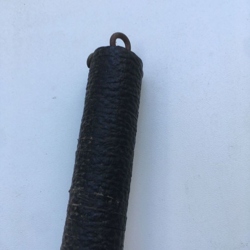 Wooden spear used 1.50 m with metal element and 1970s leather