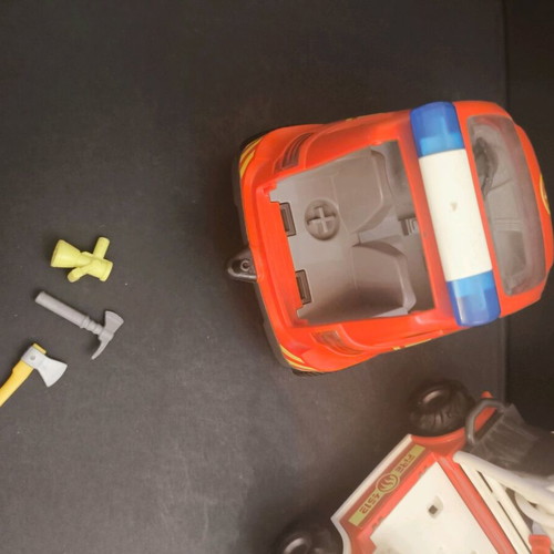 Playmobil mobile fire unit and small fire truck used with missing parts