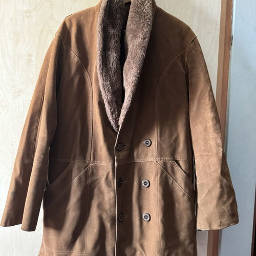 Men's suede jacket with fur lining like new, brown, size L–XL