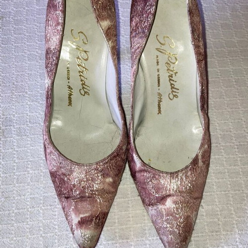 Petridis Vintage Pumps Size 35 Used, Gold and Pink Fabric