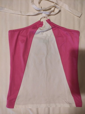 Vintage Y2K halter top with neck tie like new, white and pink