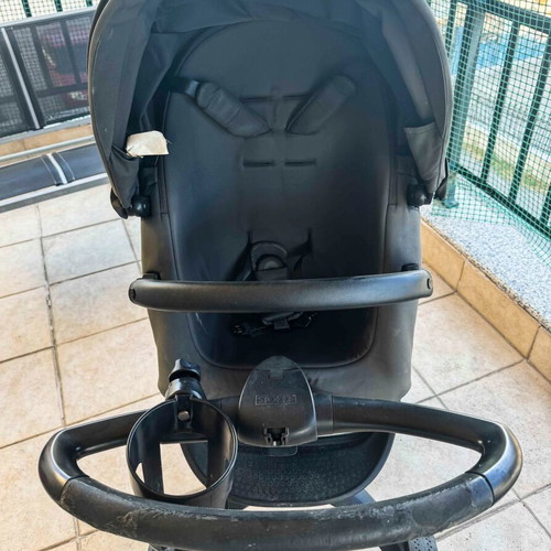 Stokke Xplory X Rich Black stroller used with gift bag set, changing mat, pouch
