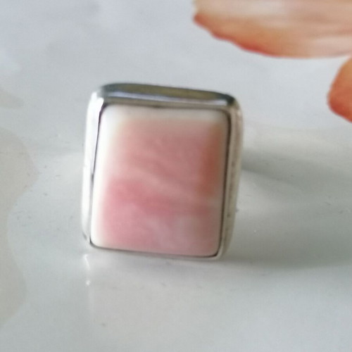 925 Silver Ring with Rectangular Pink Nephrite Stone New