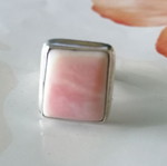 925 Silver Ring with Rectangular Pink Nephrite Stone New