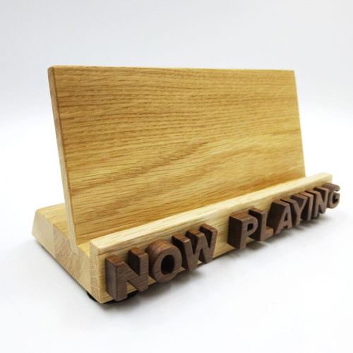 Wooden Now Playing vinyl record stand, handmade oak and walnut