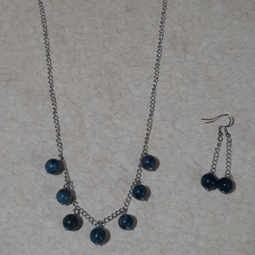 Necklace and earrings set with apatite in steel, 50 cm length, new