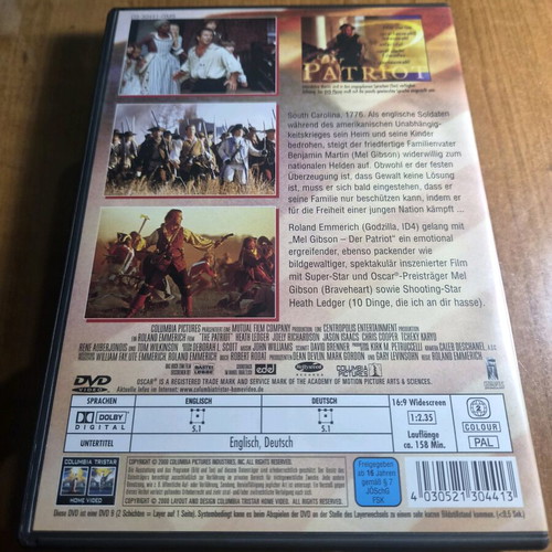 The Patriot DVD like new, historical war drama with Mel Gibson