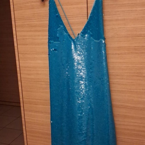 Ganni dress with paillettes new, size L 40 12, blue turquoise