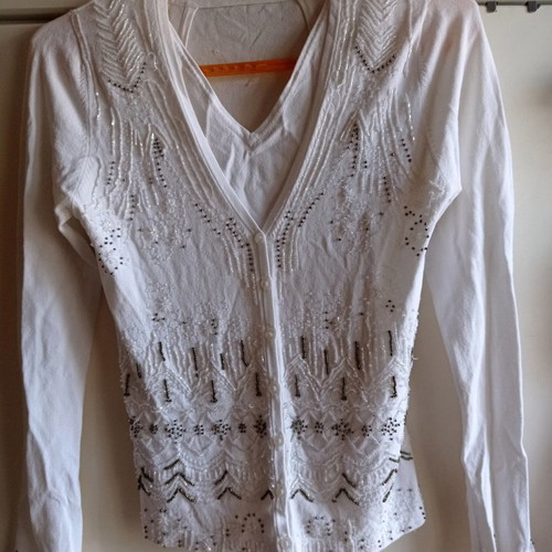 Top and jacket set Esti in black, white and ecru