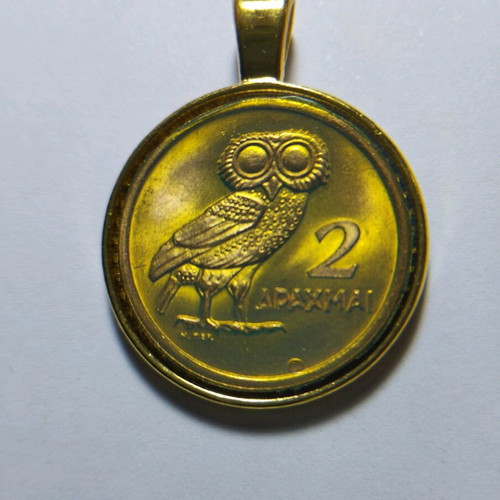 Handmade gold-plated pendant with 2 drachma 1973 B' coin