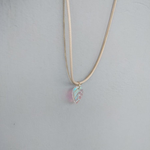 Glass Leaf Necklace with Double Chain in Beige and Gold, made to order