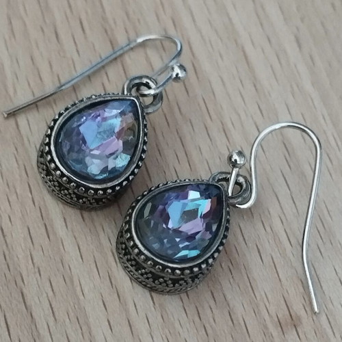 Bohemia earrings with iridescent stone, like new, silver multicolor