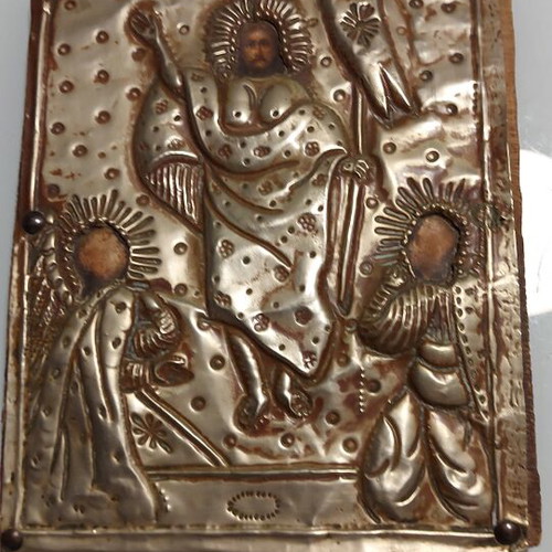 Old tin lithograph image depicting the Resurrection, 26x22 cm