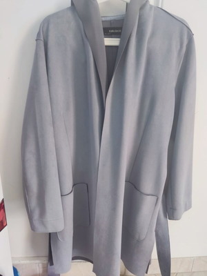 Zara women's fall trench coat suede type gray size Large new