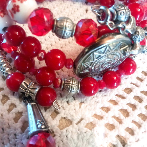 Handmade bracelet with red beads and multiple strands, new