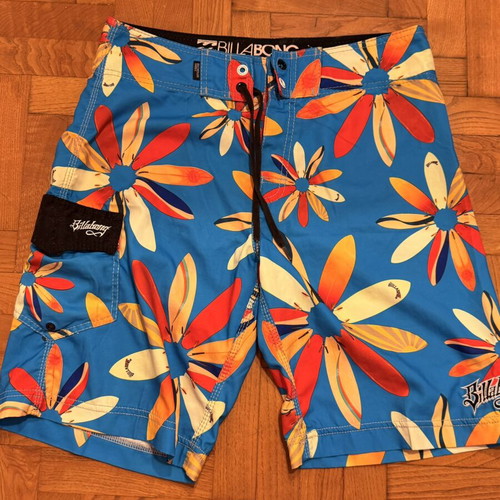 Billabong swim shorts used, size 31, floral pattern, turquoise