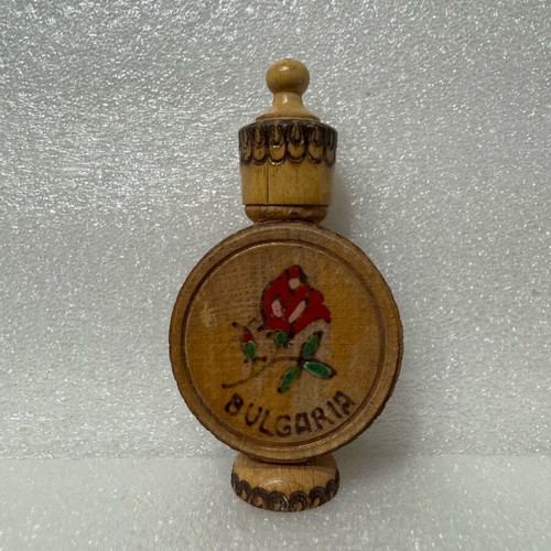 Vintage wooden Bulgaria perfume bottle used