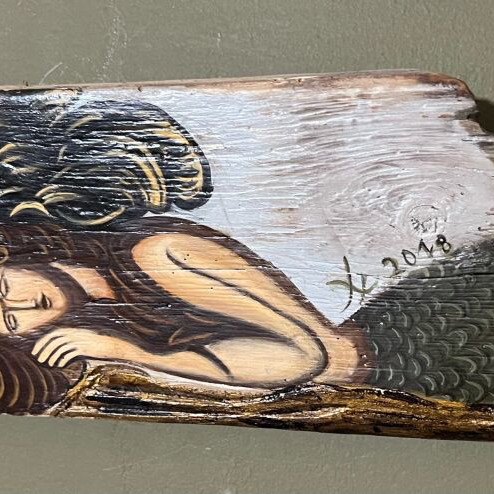 Mermaid on old Patmos boat wood new with signature
