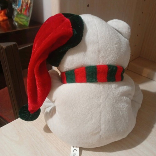 Vintage teddy bear used with Christmas hat 23 cm