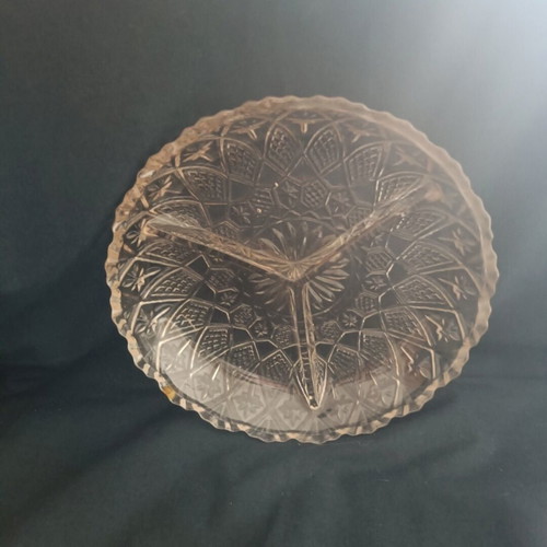 Glass embossed nut dish 3-section used