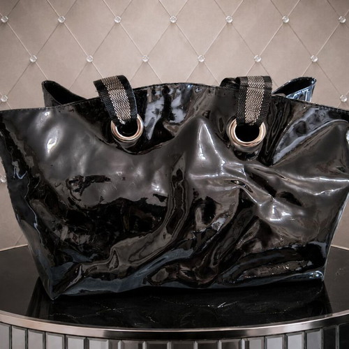 Large black patent leather weekend bag new