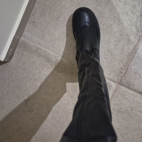 Black tall boots used, size 38, leather-like