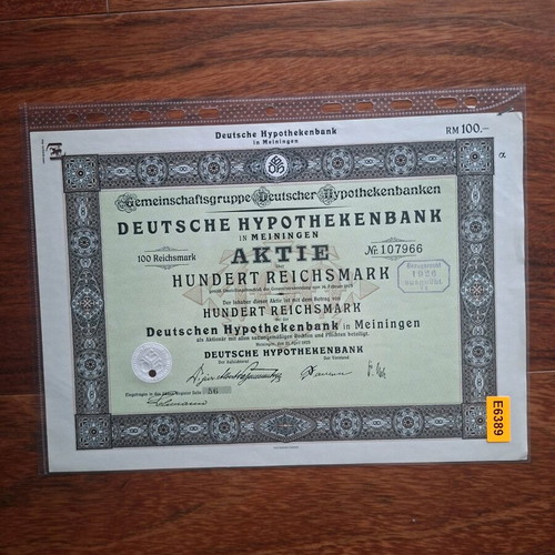 Deutsche Hypothekenbank collectible stock 1925 new 100 Reichsmark