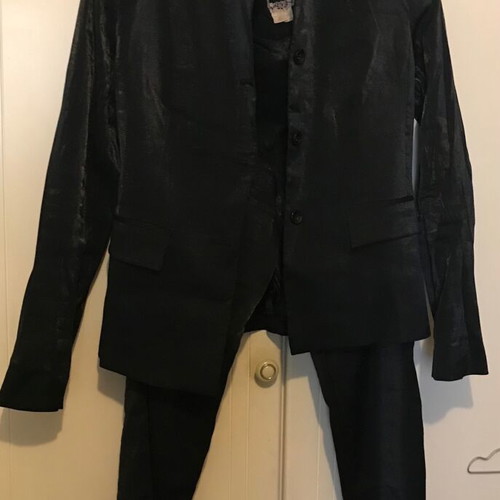 Madlen suit set used, jacket and pants, black shiny fabric