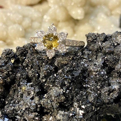 Handmade silver ring with natural citrine and moissanite