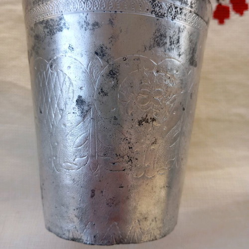 Vintage cup used silver-plated brass with engraved decoration