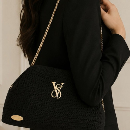 VLS handmade shoulder bag, black and gold