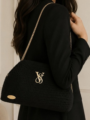 VLS handmade shoulder bag, black and gold