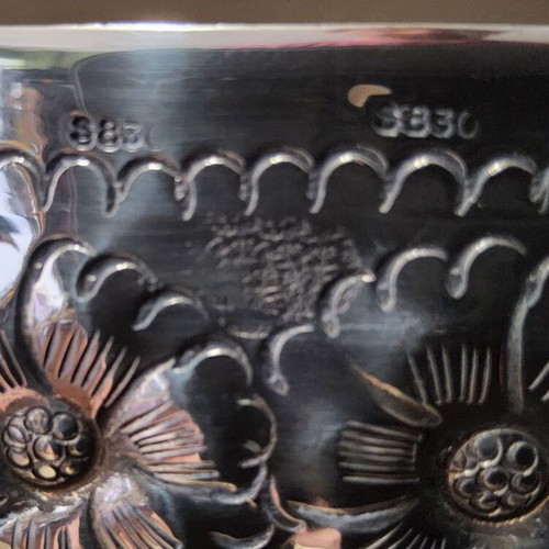 Vintage Silver 830 Fondue Bowl with Floral Repoussé Design used