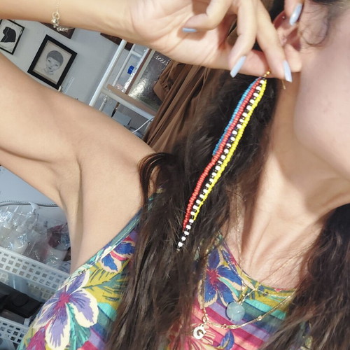 Tropical earrings, colorful, extra long 16cm
