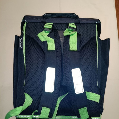 Herlitz Midi Green Robo Dragon school backpack used, 16lt blue with bottle holder