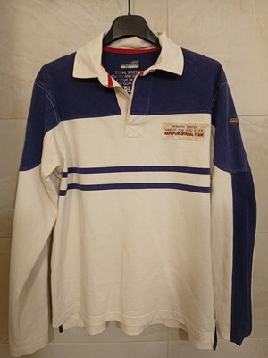 Napapijri long sleeve shirt with collar used, size L, white and blue