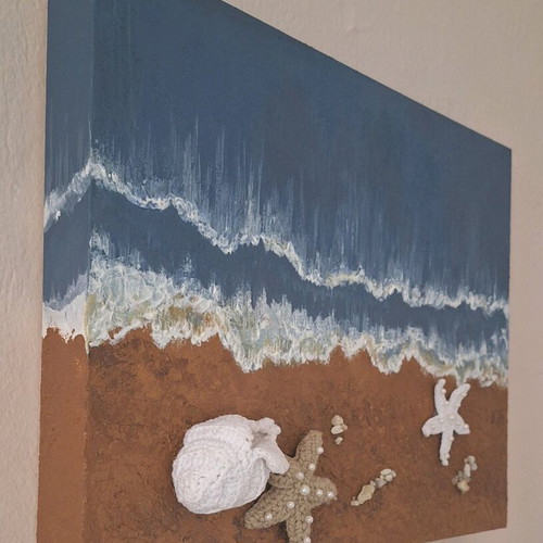 3D painting beach theme new with acrylic and handmade shells