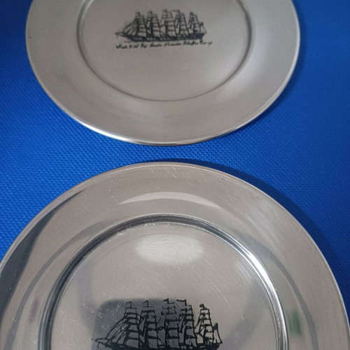 Set of 2 small stainless steel plates - coasters new with design