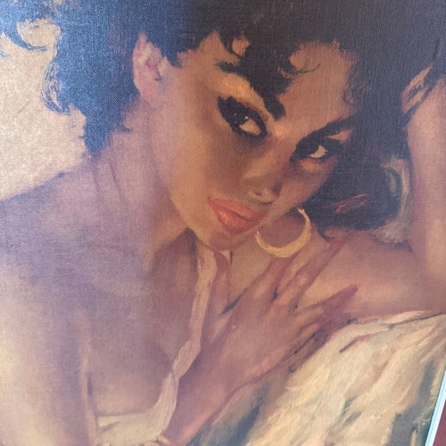 Vintage painting Gypsy Girl by Charles Roka with golden frame like new