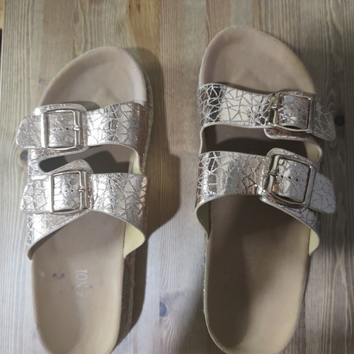 Women's rose gold bronze sandals with two buckles