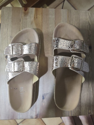 Women's rose gold bronze sandals with two buckles