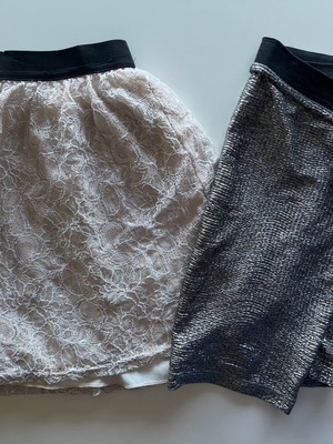 Μίνι φούστες μεταχειρισμένες, σετ 2, μέγεθος medium, ροζ δαντέλα και ασημί