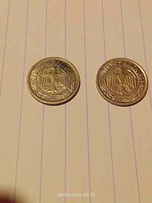 German coins 50 Reichspfennig used, 1927 and 1929 nickel