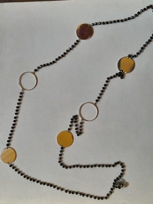 Κολιέ μακρύ ατσάλι με μαύρα κρύσταλλα καινούργιο, μήκος 90 εκ.