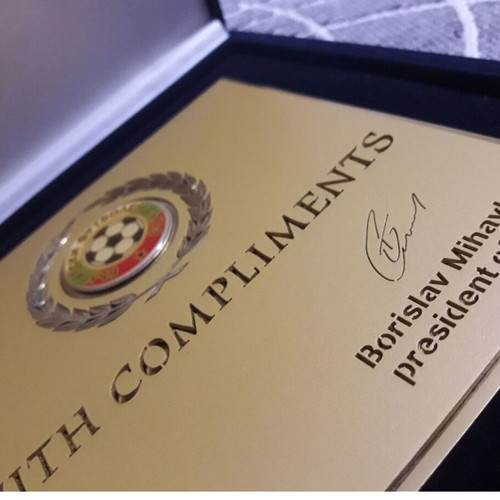 Commemorative Plaque 2006 President Borislav Mihaylov BFU (FIFA) new