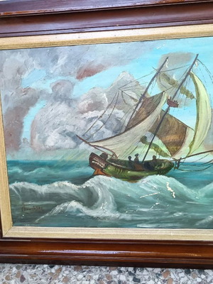 Πίνακας ζωγραφικής μεταχειρισμένος, θαλασσογραφία με ιστιοφόρο