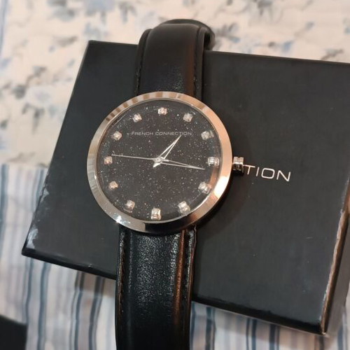 French Connection women's watch like new, black waterproof 5 ATM with crystals