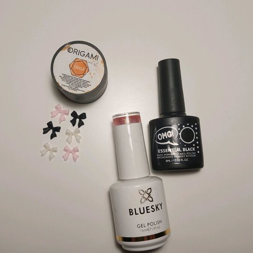 Bluesky and OMG gel polish set with charms and Origami gift